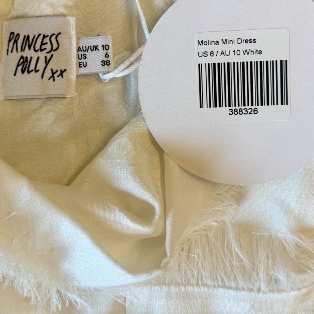 Princess Polly Molina White Solid Fringe Ruffle Mini Dress Sleeveless Zip US 6 - Picture 7 of 12